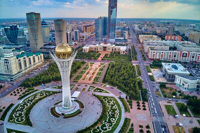Aerial view of the capital city of Kakazhstan, Astana.